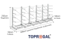 Cantilever rack galvanised on one side with dimensioning