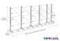 Cantilever rack galvanised on one side with dimensioning