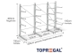 Cantilever rack galvanised on one side with dimensioning