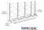 Cantilever rack galvanised on one side with dimensioning