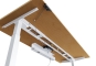 Electrically height-adjustable desk with multiplex top and white metal frame