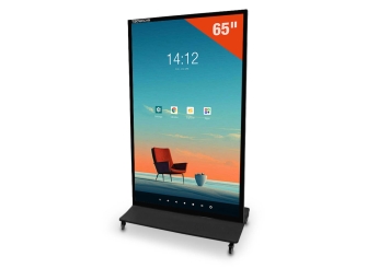 Mobile digital display totem DKS-LED65 incl. transport box, 65 in display, Android 13, Black, 870 mm x 450 mm x 1.555 mm, TecMaschin 