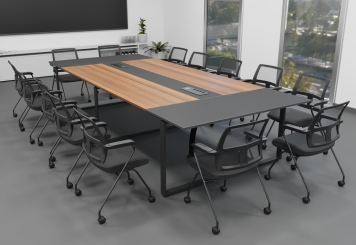Conference table set ANJA360i in Grey-nut brown with induction charging station + 14 EMMA chairs 