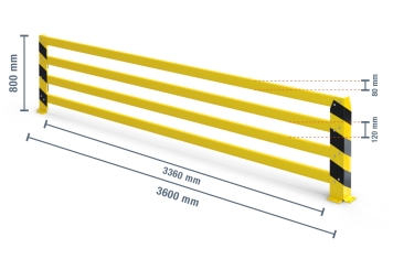 Collision protection, crash protection rail, 3.600 mm long, 800 mm tall 