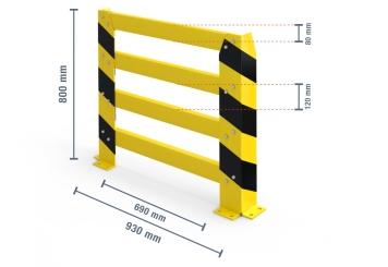 Collision protection, crash protection rail, 930 mm long, 800 mm tall 