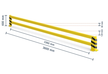 Collision protection, crash protection rail, 3.600 mm long, 400 mm tall 
