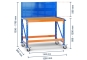Workbench MFW1000, mobile with back panel and multiplex top, dimensioned
