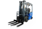 Long goods spreader beam on fork of forklift truck