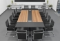 ANJA360 conference table grey-walnut brown in the front perspective in the application example with 14 chairs