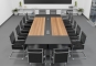 ANJA 360i set conference table grey-walnut brown in the application example with 14 chairs in the front view