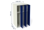 Locker with 3 doors MFR1000 in perspective with dimensions height 1765 mm, width 1100 mm, depth 548 mm