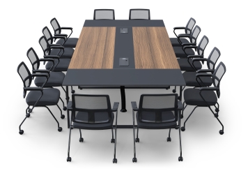 Conference table set ANJA360i in Grey-nut brown with induction charging station + 14 EMMA chairs 