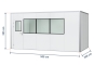 Warehouse office / prefab office PREFAB-15, 4 windows, 1 door (11 wall panels, 5 ceiling panels) 