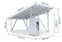 Measured carport with solar panels, rain gutter and parked car