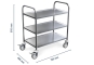 Small shelf trolley made of stainless steel, 3 levels, load capacity 150 kg Dimensions Width 705 mm, depth 405 mm, heigh