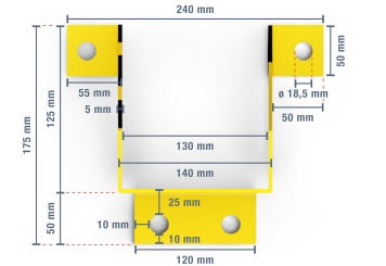 U-profile crash protection/collision protection for pallet racks, narrow, 400 mm tall / 140 mm wide + 4 bolt anchors 