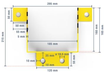 U-profile crash protection/collision protection for pallet racks, 800 mm tall / 195 mm wide + 4 bolt anchors 