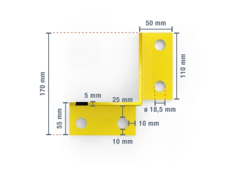 L-profile crash protection/collision protection for pallet racks, 800 mm tall / 120 mm wide + 4 bolt anchors 