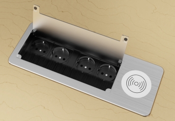 Conference table ELLA480i beige with induction charging station + 16 chairs MARINA 