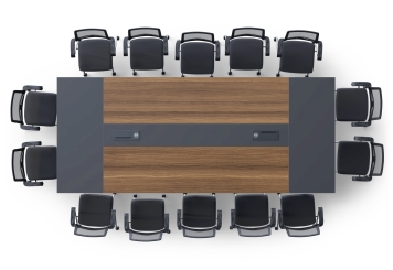 Conference table set ANJA360i in Grey-nut brown with induction charging station + 14 EMMA chairs 