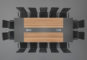 Conference table set ANJA360i in grey-walnut brown with induction charging station + 14 chairs MARINA 