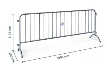 Crowd control barrier, set of 4, 2.500 mm x 600 mm x 1.100 mm, TOPREGAL 