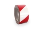Self-adhesive polyethylene floor marking tape in white-red, left-facing, 66 running metres, width 50 mm