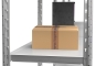 Shelf view from the side on steel shelf with load