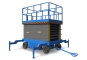 Semi-electric scissor lift SBE1000, load capacity 500 kg with fold-out guardrail and outrigger