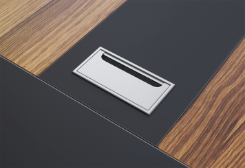 Conference table ANJA280 grey/nut brown with cable duct for 8 - 10 people 