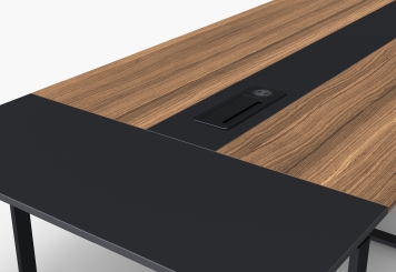 Conference table set ANJA360i in grey-walnut brown with induction charging station + 14 chairs MARINA 