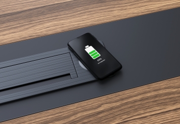 Conference table set ANJA360i in grey-walnut brown with induction charging station + 14 chairs MARINA 