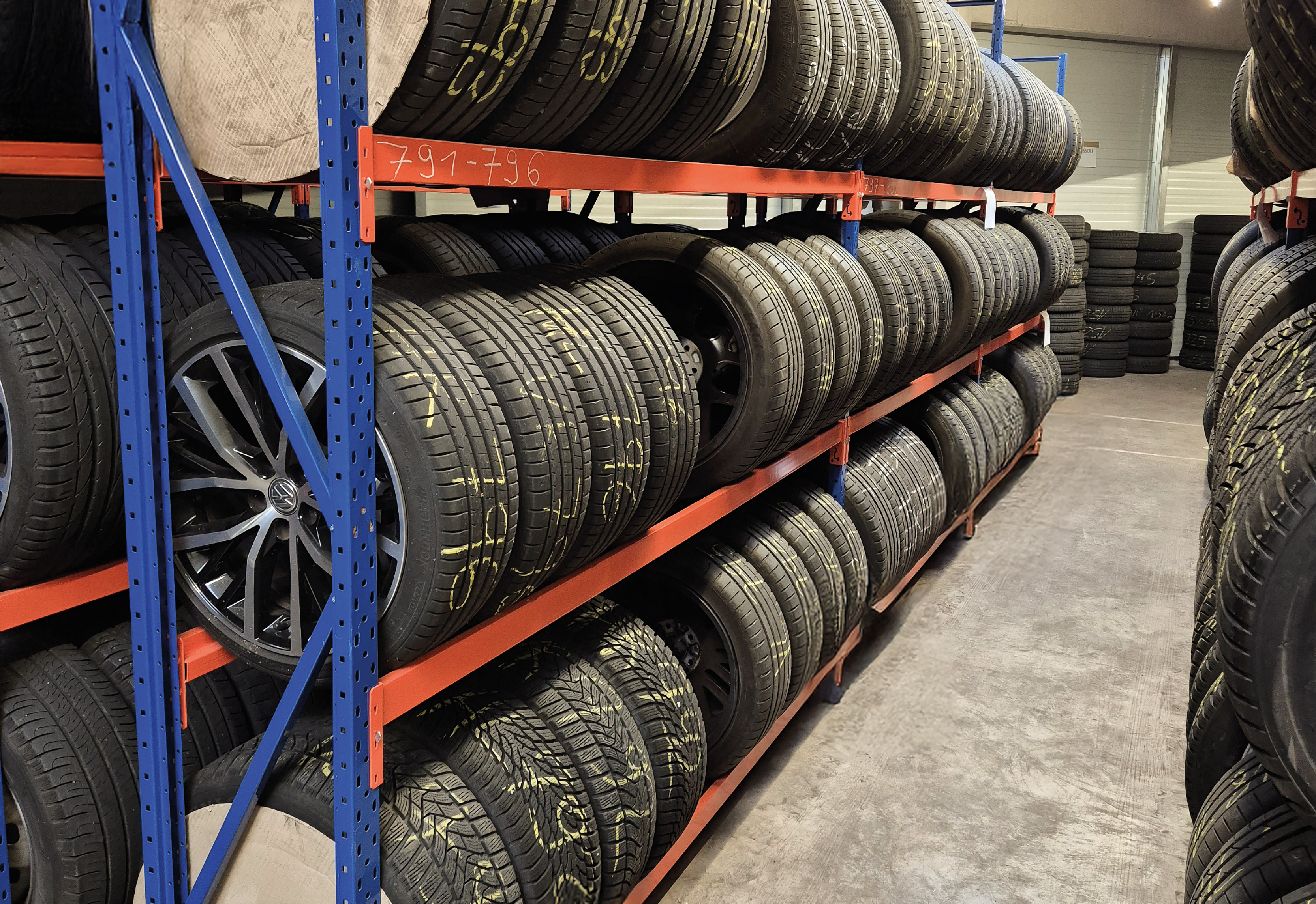 Use of tire racks in the warehouse 